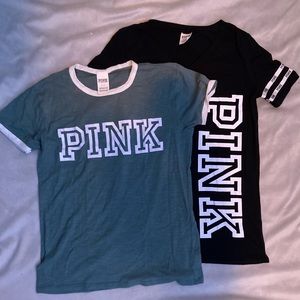 two PINK solid vintage graphic tees